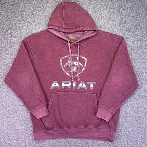 Ariat Hoodie Mens L Burgundy Western Casual American Flag Cowboy Pullover
